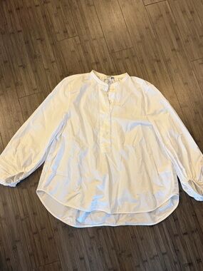 COS White Button-Front Cotton Peasant Blouse